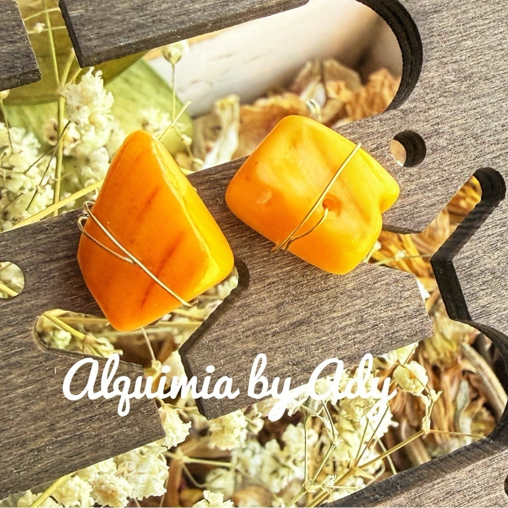 Fall + studs mother of pearl Orange Earrings